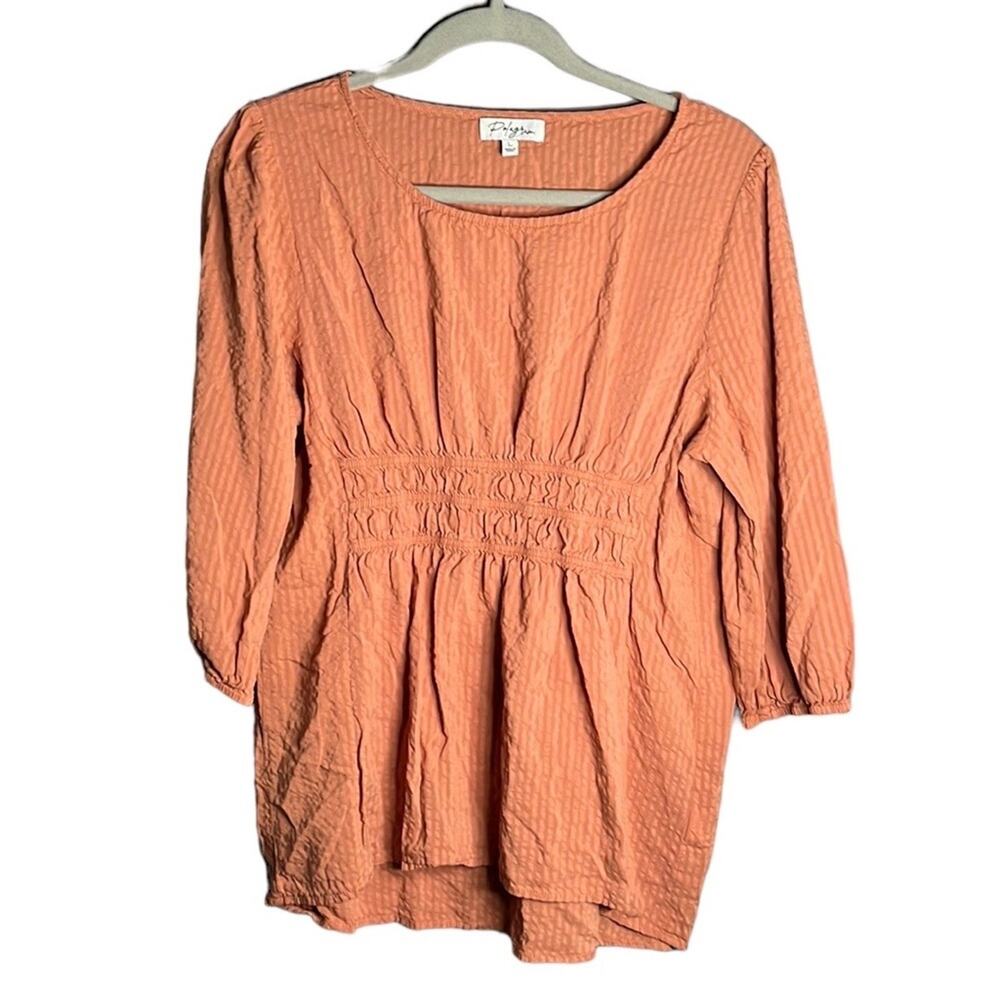 Polygram Brown Cinched Blouse Large